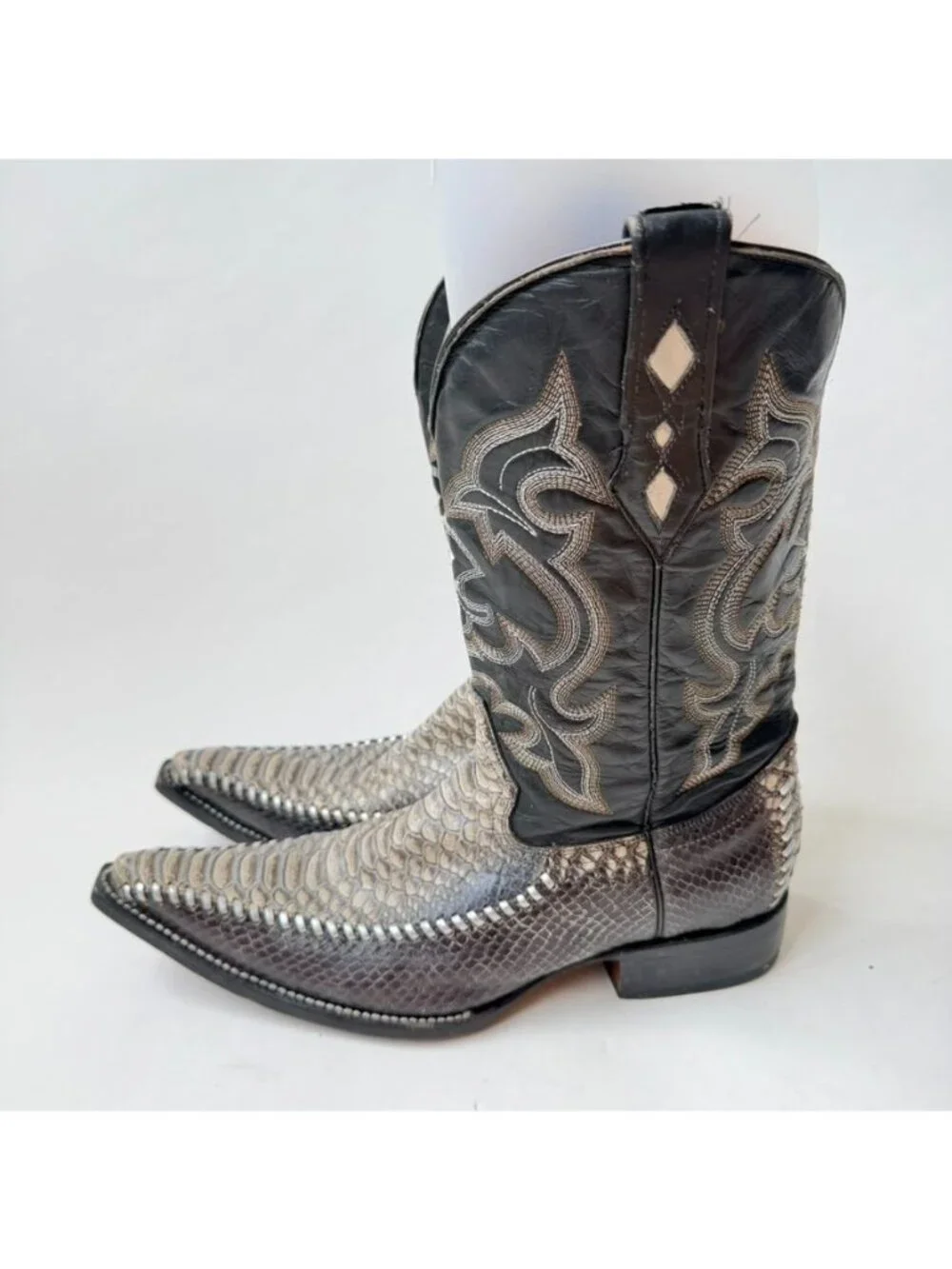 Botas Armenta Mens Size 9.5 Python Leather Western Cowboy Boots Black Green
